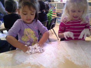 2 girls playing with shaving cream